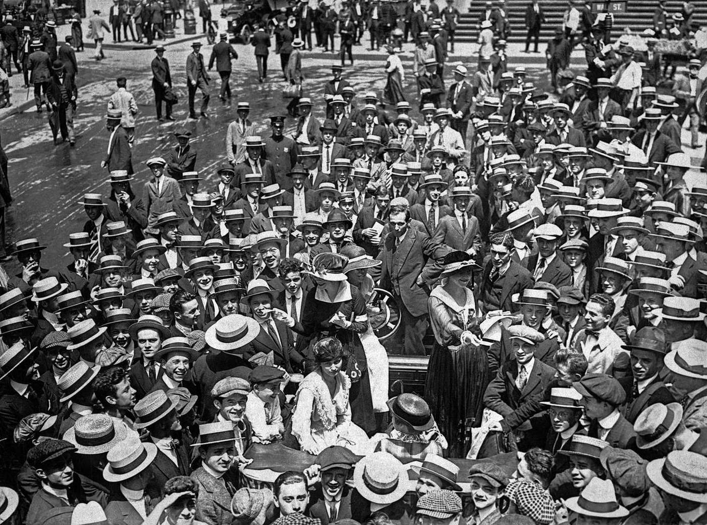 Showgirls Selling Tickets On Wall And Broad Streets For The National Guardsmen Benefit, 1916.