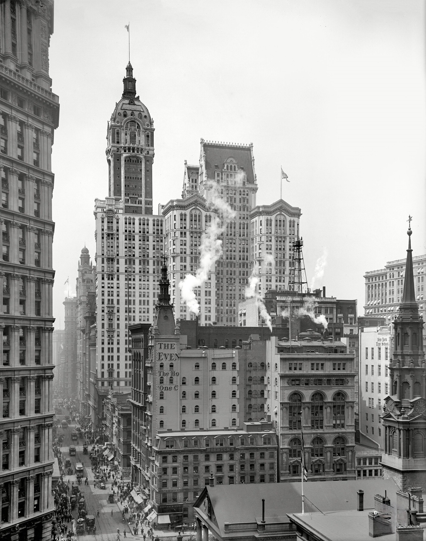Manhattan, Singer Building Down Broadway From The Post Office, 1910.