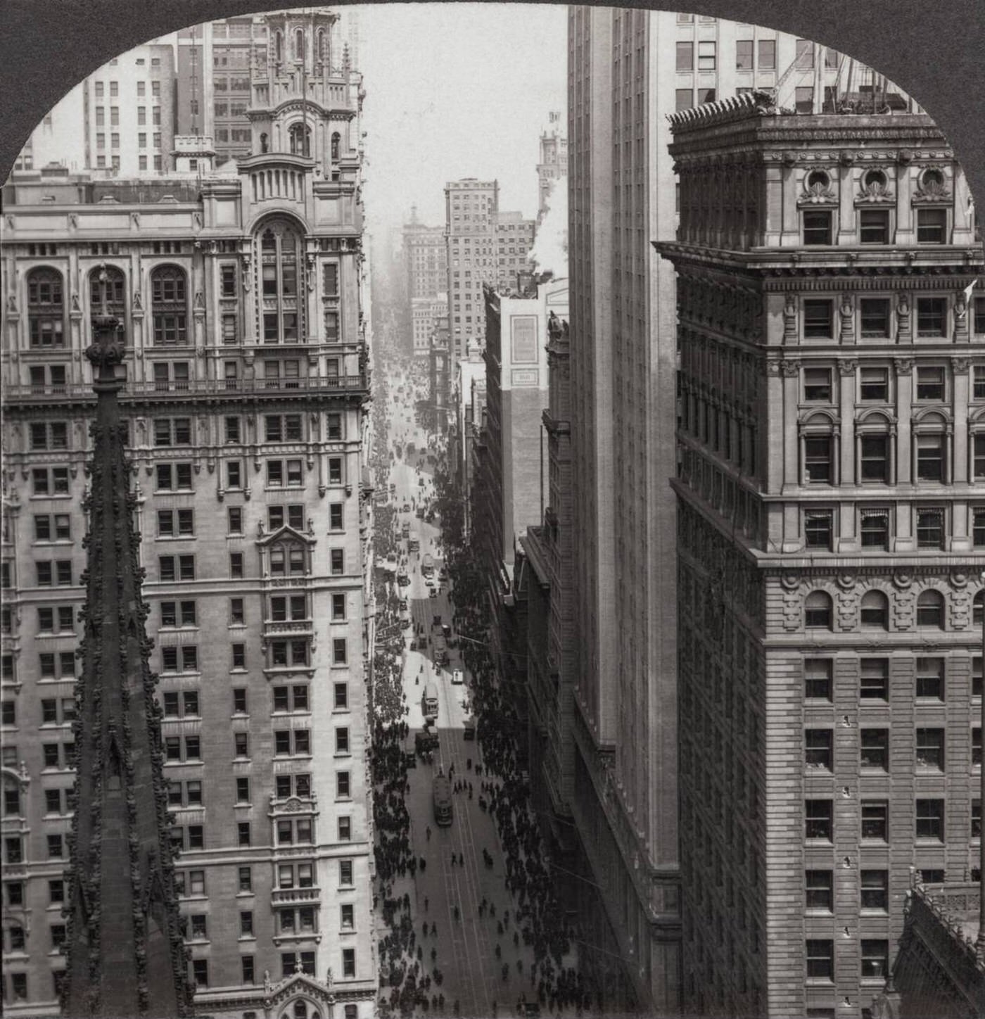 Looking North Up Broadway Past Trinity Church From The Empire Building, 1917.