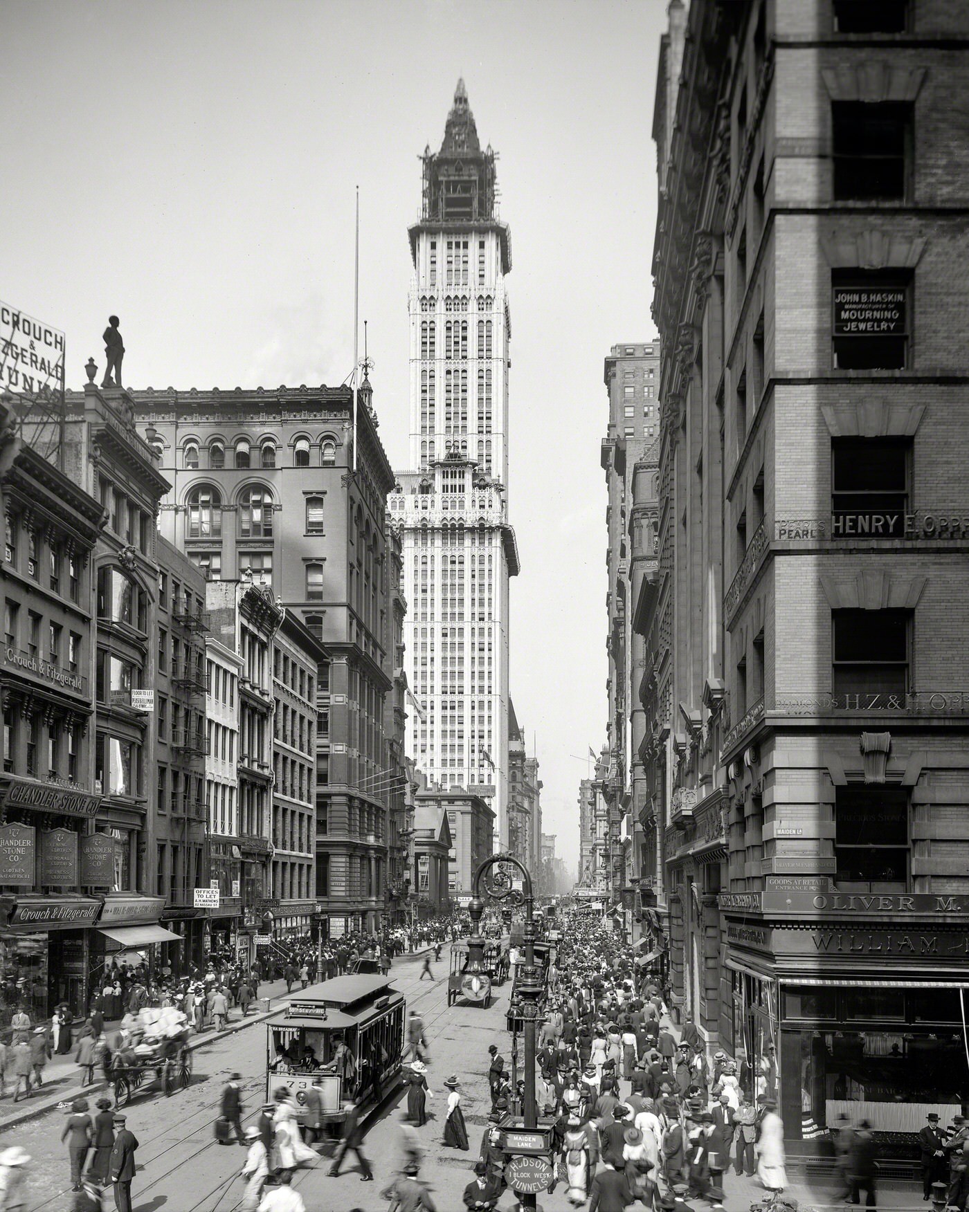 Broadway, Looking North From Cortlandt Street And Maiden Lane, Featuring The Woolworth Building, 1912.