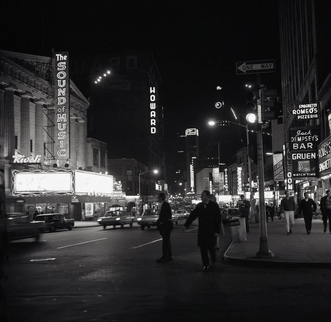 Nighttime On Broadway, Midtown Manhattan, Showing Bars, Restaurants, And &Amp;Quot;The Sound Of Music&Amp;Quot;, 1959.