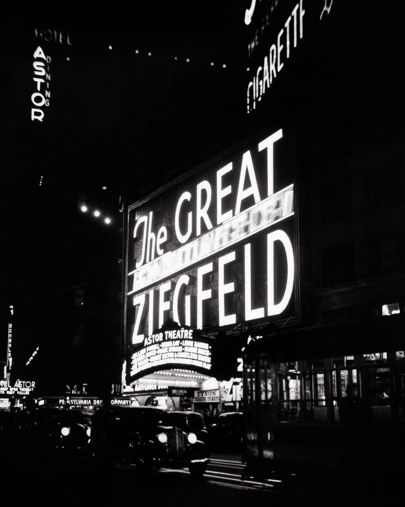 Movie Marquee For The Great Ziegfeld At The Hotel Astor, Times Square, 1936.