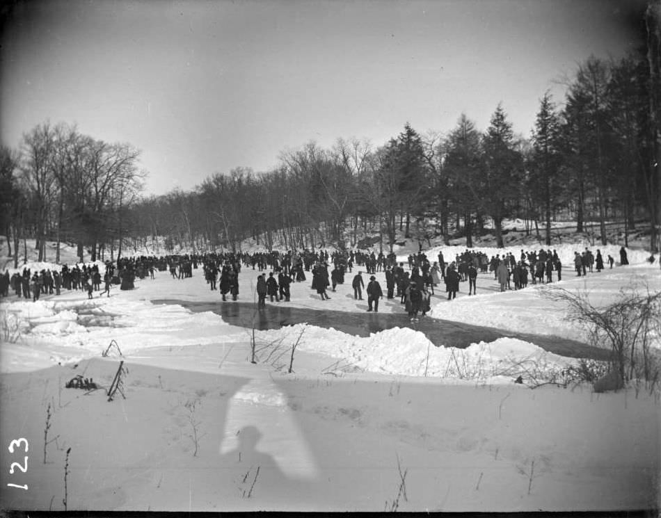Ice Skaters On The Frozen River In Bronx Park, Bronx, 1903.