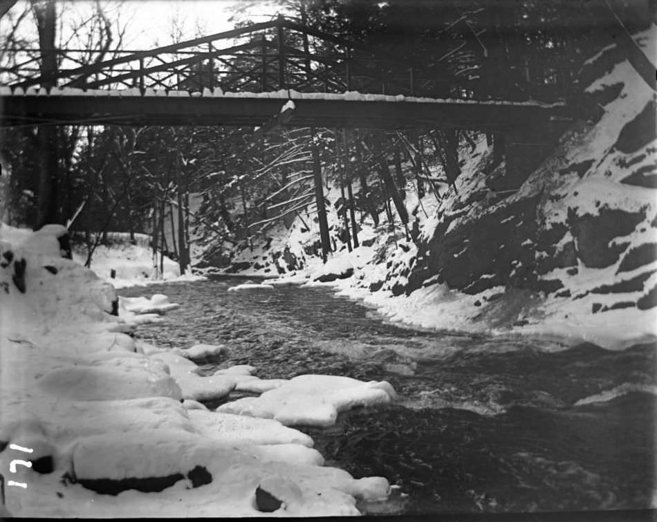 Wood Bridge And River In Bronx Park, Bronx, 1904.