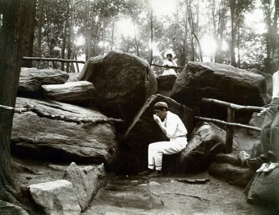 Boy Drinking At Montaigne'S Spring, Mcgown'S Pass, Central Park, 1898.