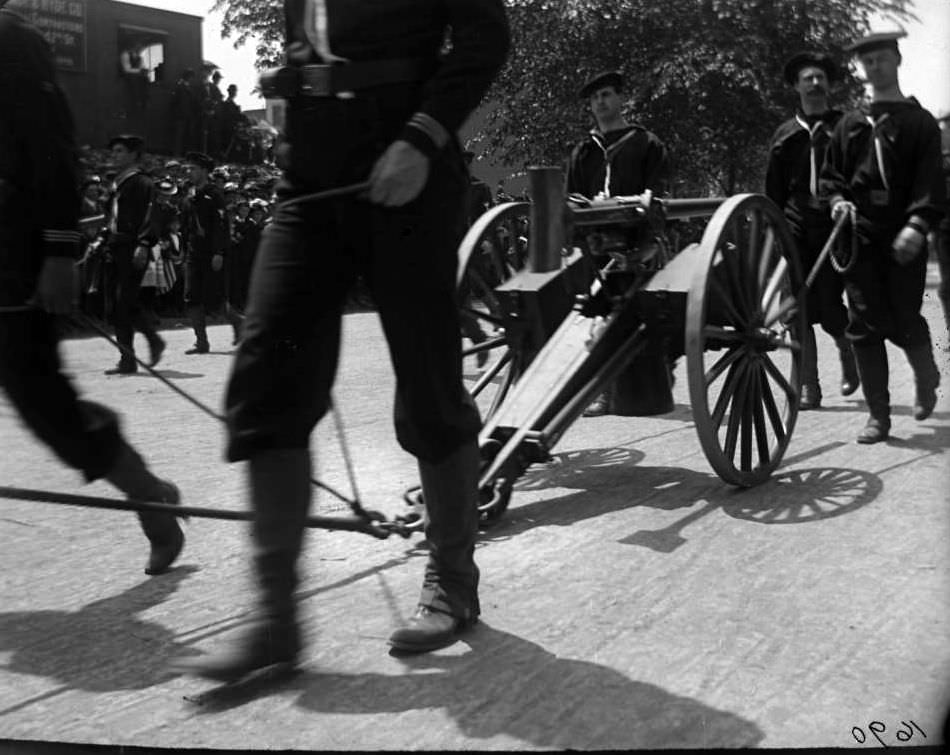 One-Pounder Gun From Alabama Being Pulled In A Decoration Day Parade, Bronx, 1902.