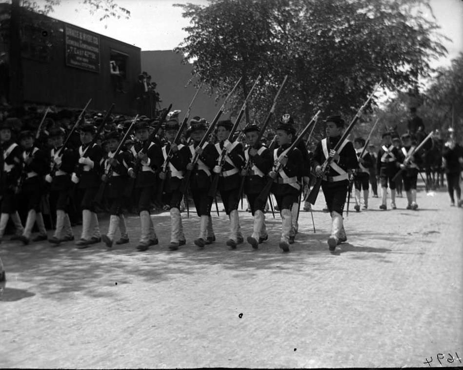 Boys In Uniform With Bayonets And Guns Marching In A Decoration Day Parade, Bronx, 1902.