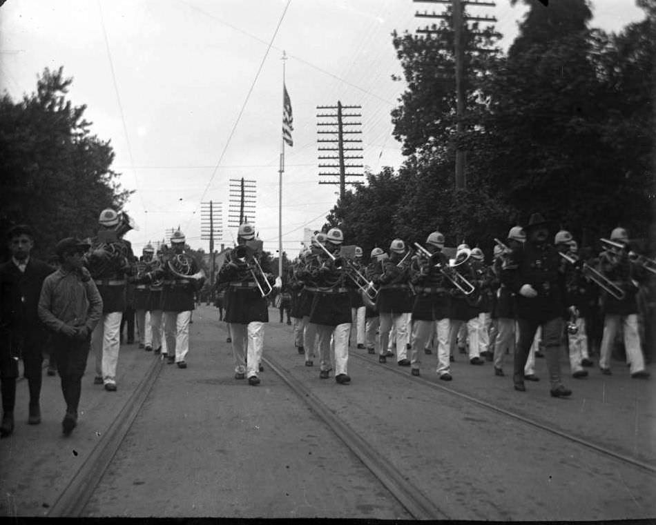 Military Band Marching In A Decoration Day Parade, Bronx.