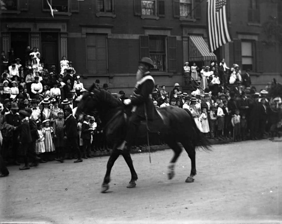 Mounted Officer Riding In A Decoration Day Parade, Bronx.