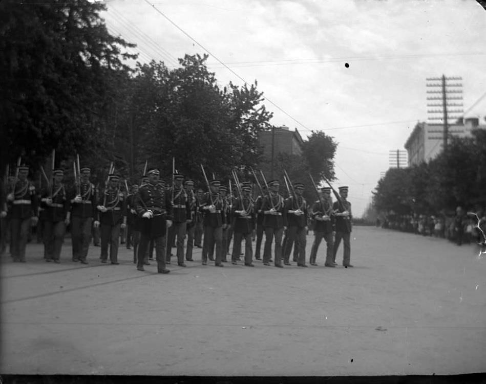 Rifle Corps Marching In A Parade For Decoration Day, Bronx, 1900S.