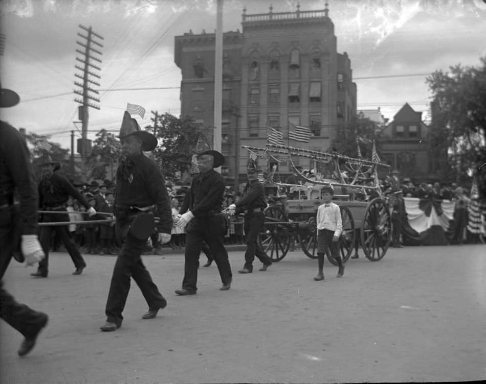 Men Pulling A Fire Wagon In A Parade For Decoration Day, Bronx, 1900S.