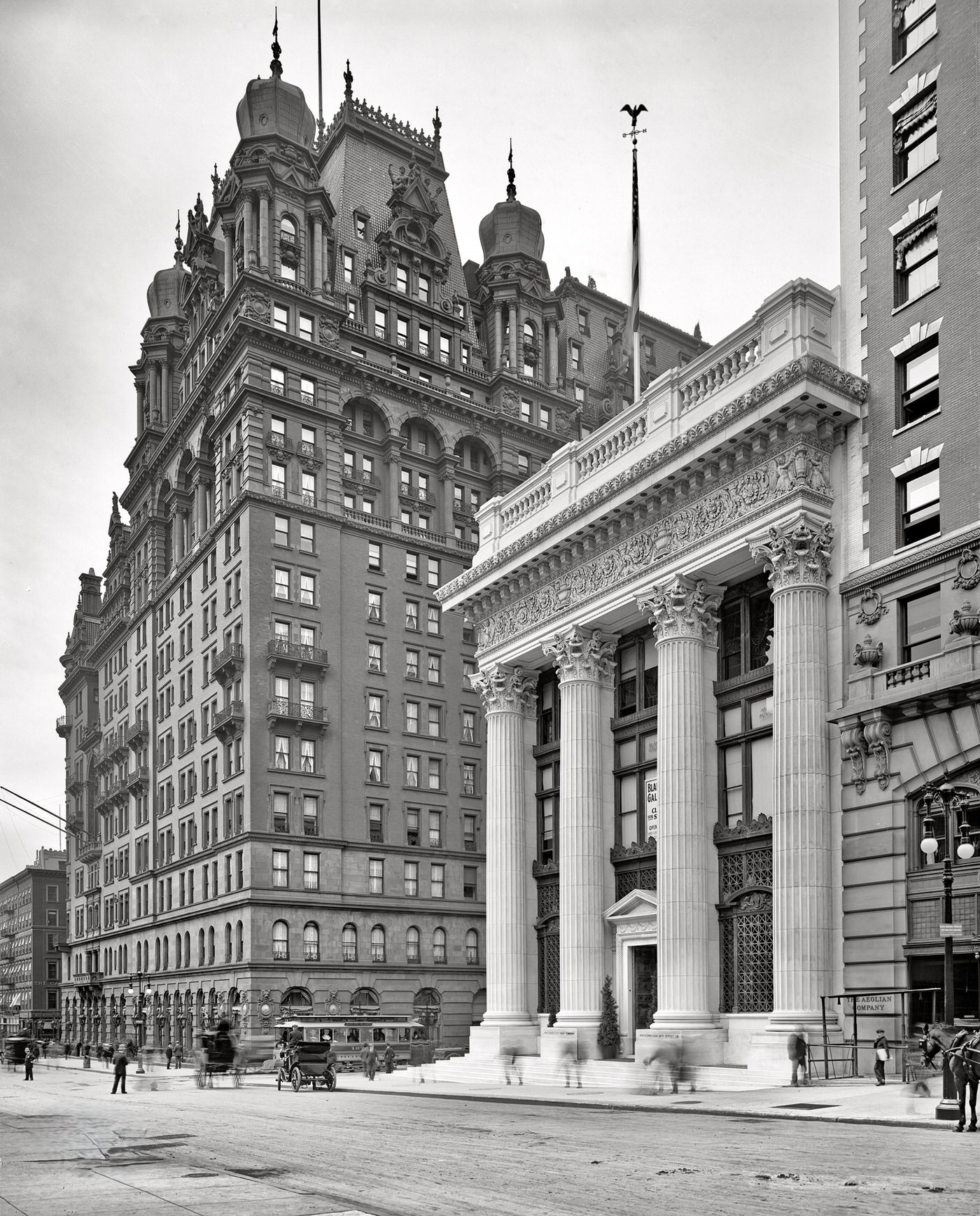 Knickerbocker Trust Building And Waldorf-Astoria Hotel, Fifth Avenue At W. 34Th Street, New York, 1904.