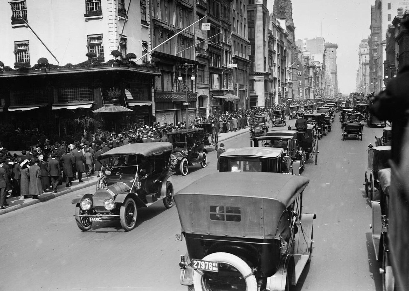 Cars Driving Down Fifth Avenue In New York City On Easter Sunday 1913.
