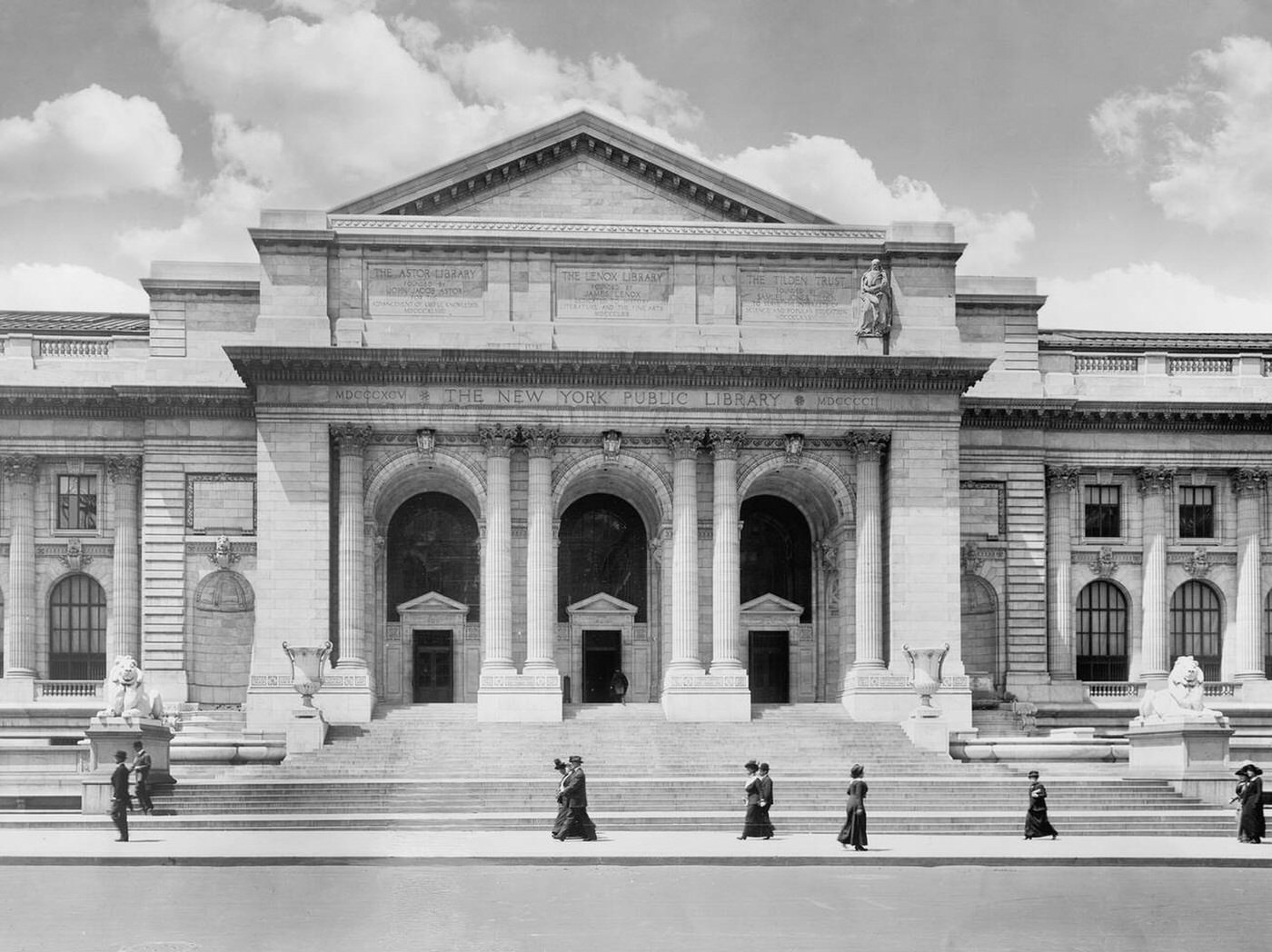 Public Library, Entrance, New York City, Circa 1915.
