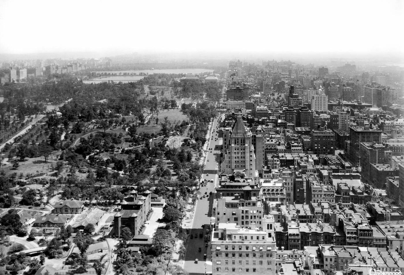 Looking North Up Fifth Avenue From 59Th Street With Central Park To The Left, 1920.