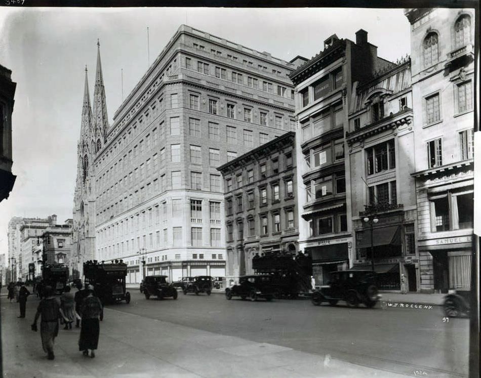 East Side Of Fifth Avenue, Looking North Between 48Th Street And 51St Street, Showing Saks Fifth Avenue And St. Patrick'S Cathedral, 1924.
