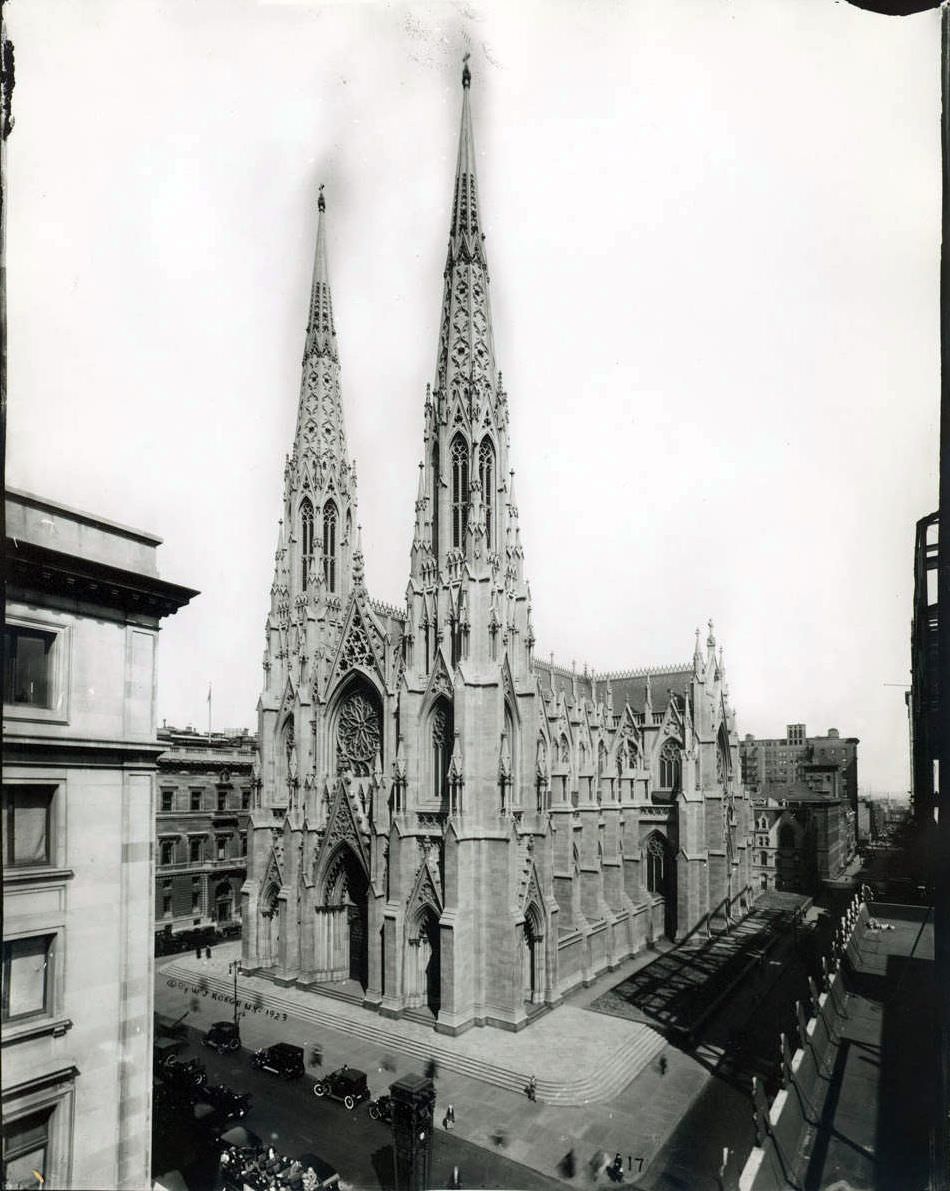 East Side Of Fifth Avenue Between 50Th Street And 51St Street, Showing Saint Patrick'S Cathedral, 1923.