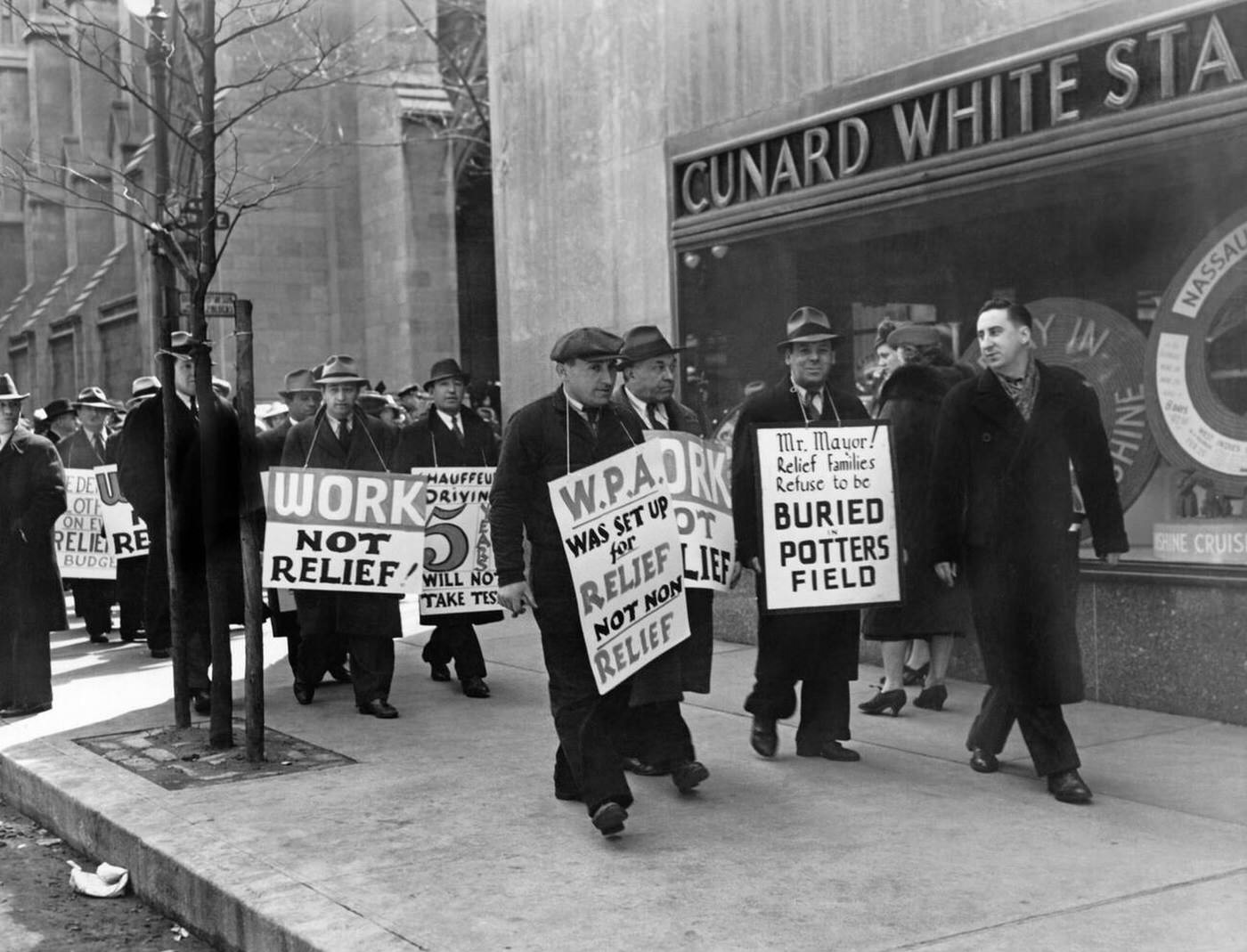 Wpa Pickets Marching Along Fifth Avenue On Easter Sunday Protesting Work Progress Administration Policies, 1939.