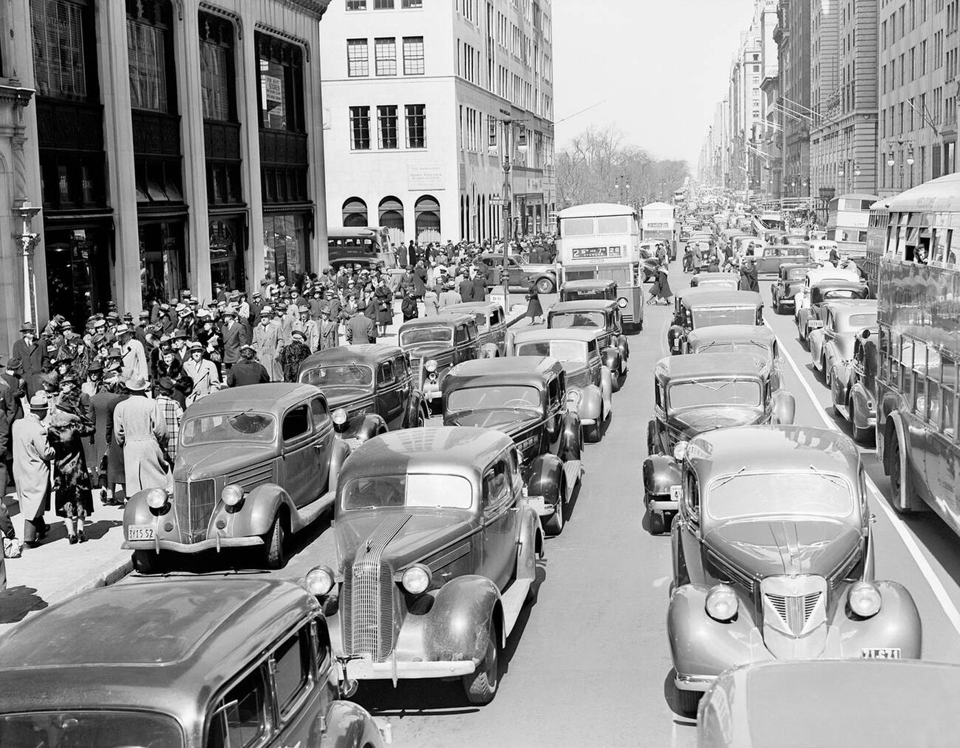 Pedestrian Crowds And Traffic On 5Th Avenue At 57Th Street, 1930S.