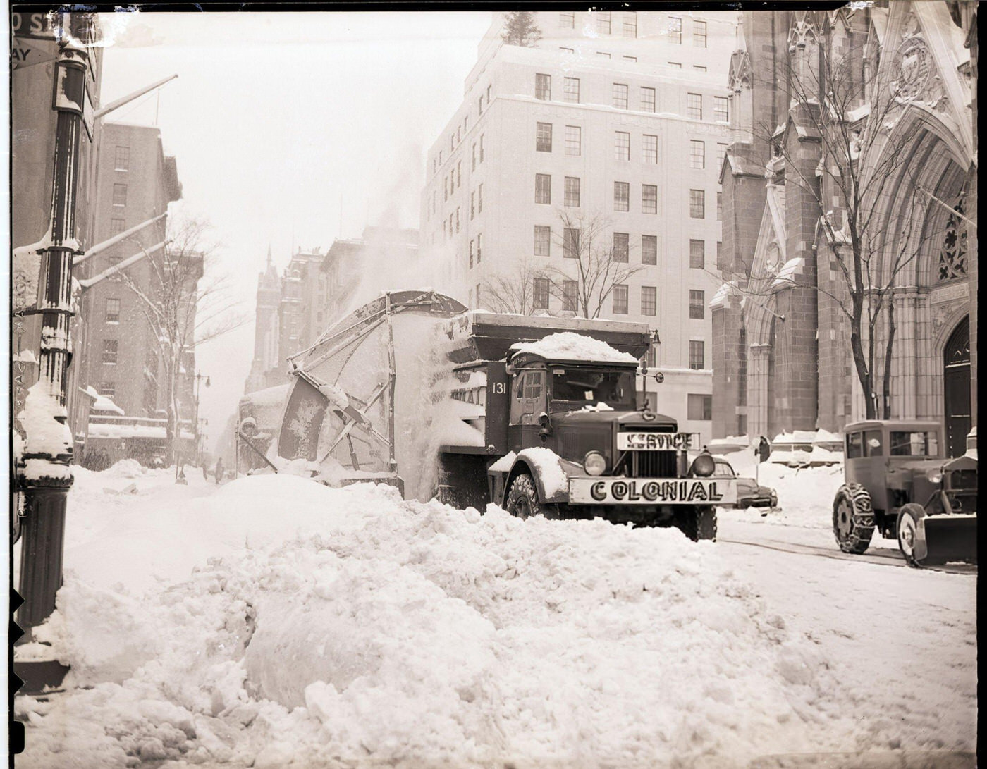 Snowplow Clearing A Path On Fifth Avenue, Near St. Patrick'S Cathedral, 1947.