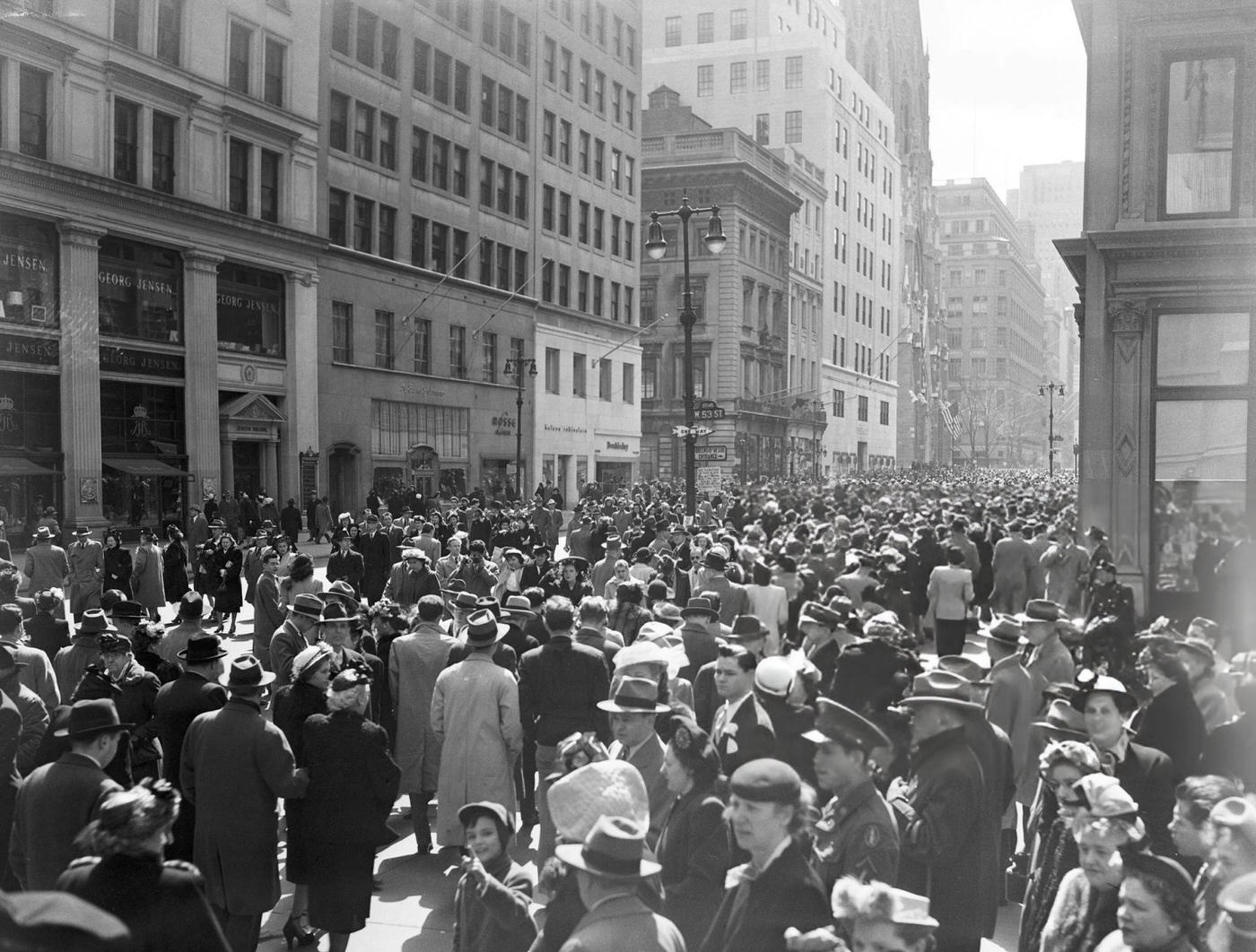Crowds Outside St Thomas' Church On Fifth Avenue And 53Rd Street, Easter Sunday, 1948.