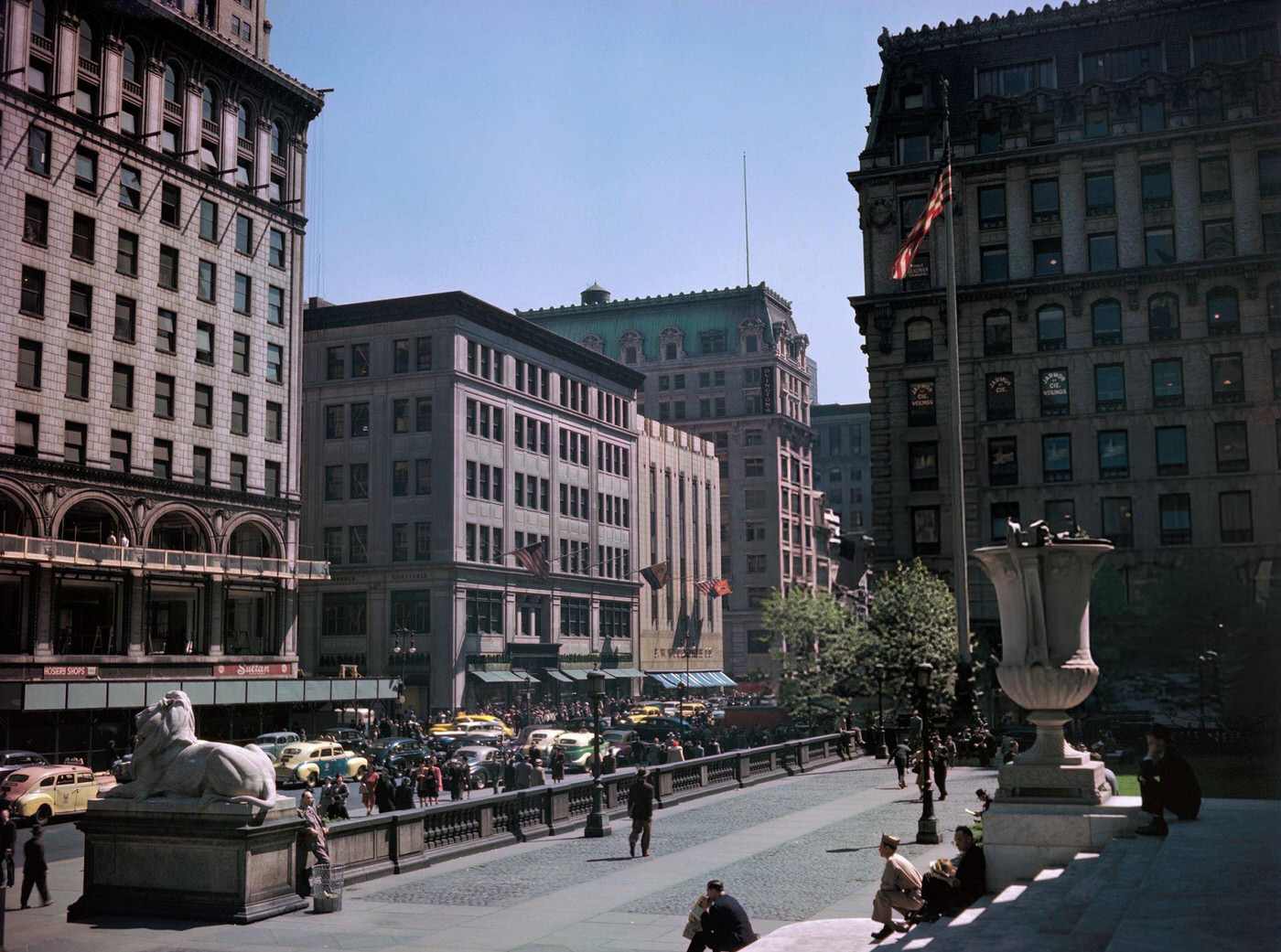 Crowds In Front Of The New York Public Library
