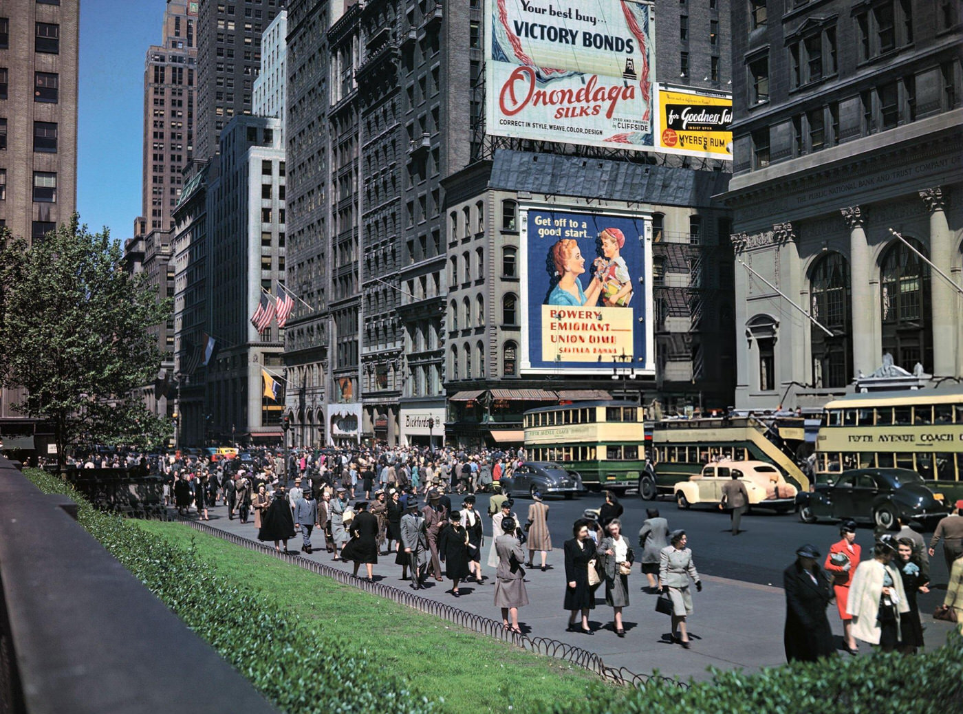 Crowds In Front Of The New York Public Library