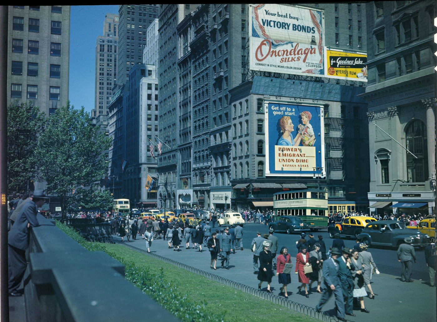 Crowds In Front Of The New York Public Library