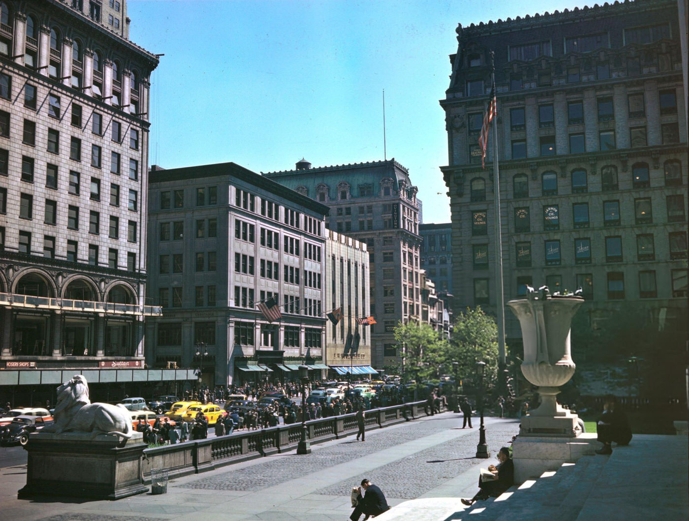 Crowds In Front Of The New York Public Library