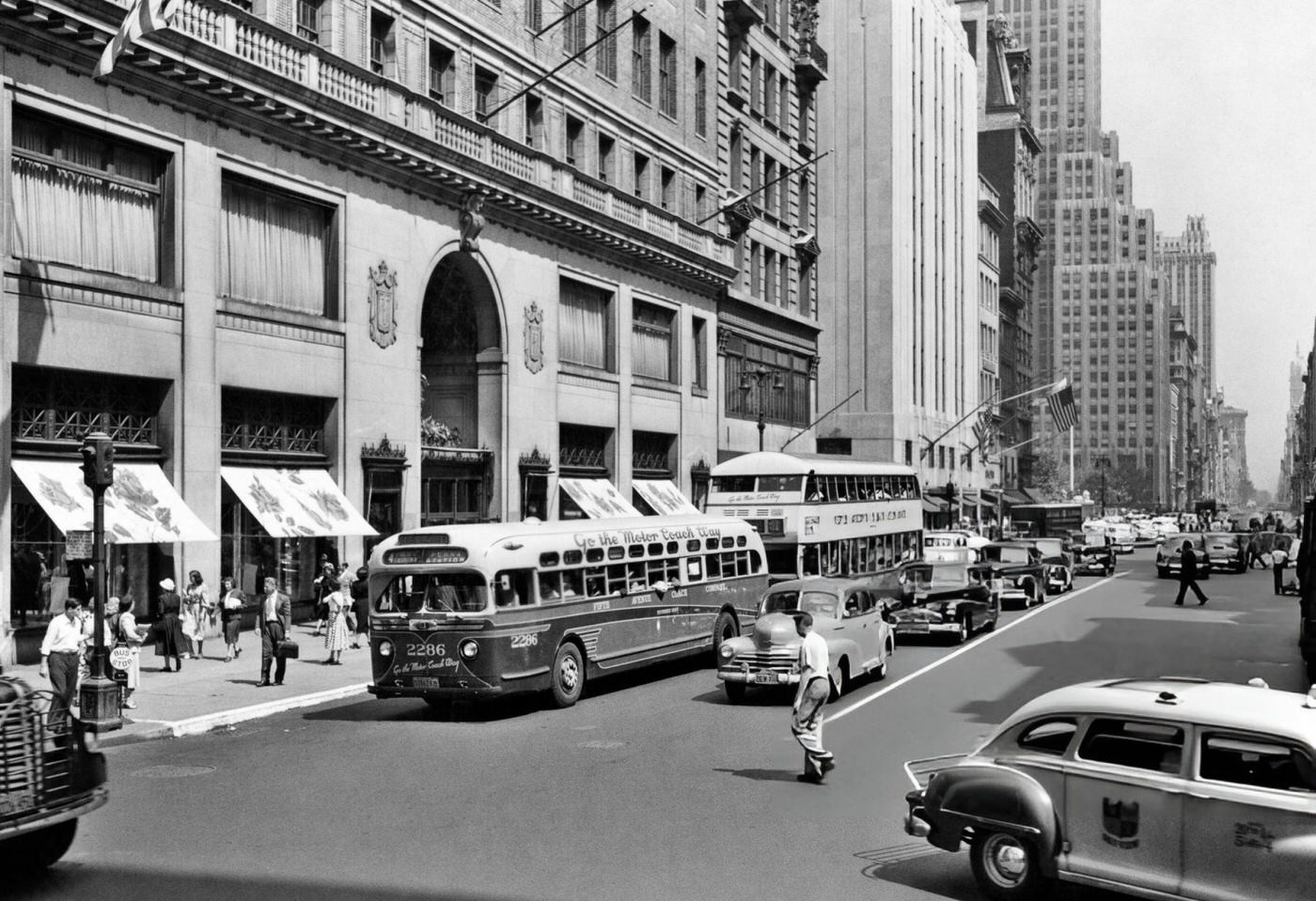 1940S Pedestrians Buses Cars Cabs 5Th Avenue Traffic Looking North Lord &Amp;Amp; Taylor Department Store