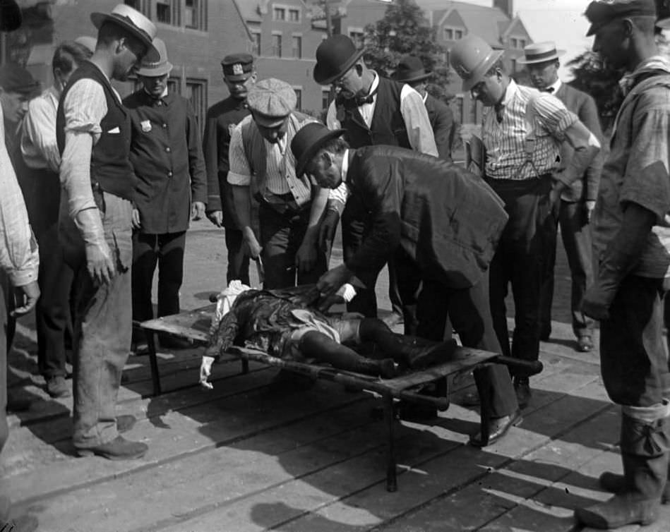 Examining A Body Recovered From The General Slocum Disaster, North Brother Island, 1904.