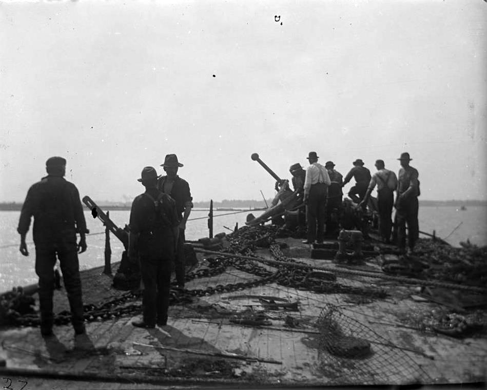 Workmen On The Dock With Pieces Of The General Slocum, North Brother Island, 1904.
