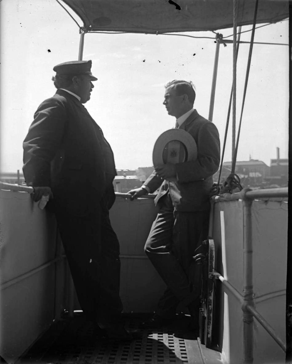 Two Officials Conversing On A Boat In The Aftermath Of The Sinking Of The General Slocum, North Brother Island, 1904.