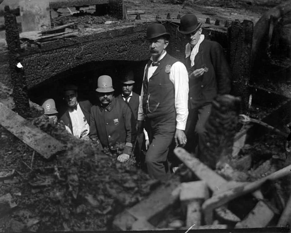 Men Standing In The Hold Of The Wreckage Of The General Slocum, North Brother Island, 1904.