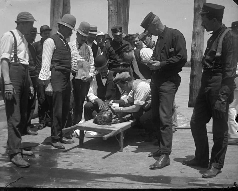 Crowd Gathered Around The Recovered Body Of A Child From The General Slocum Disaster, North Brother Island, 1904.