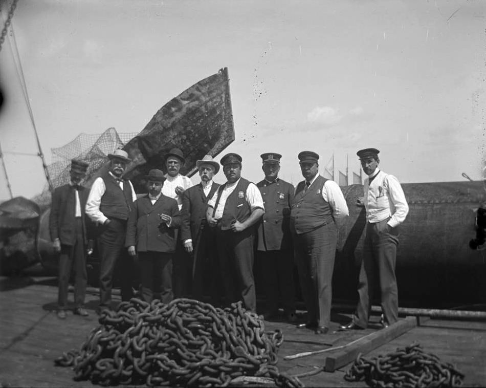 Police Officials Posing Near The Wreck Of The General Slocum, North Brother Island, 1904.