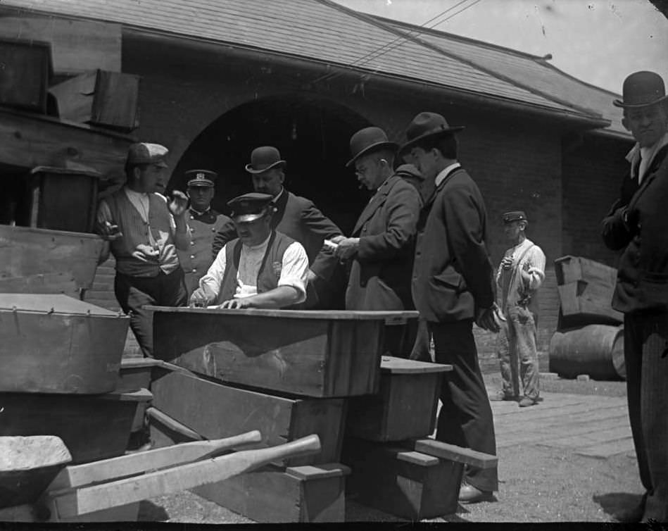 The General Slocum Disaster: Filling Out Paperwork On Empty Caskets, North Brother Island, 1904.