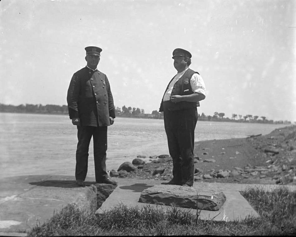 Two Policemen On The Dock At North Brother Island, 1904.