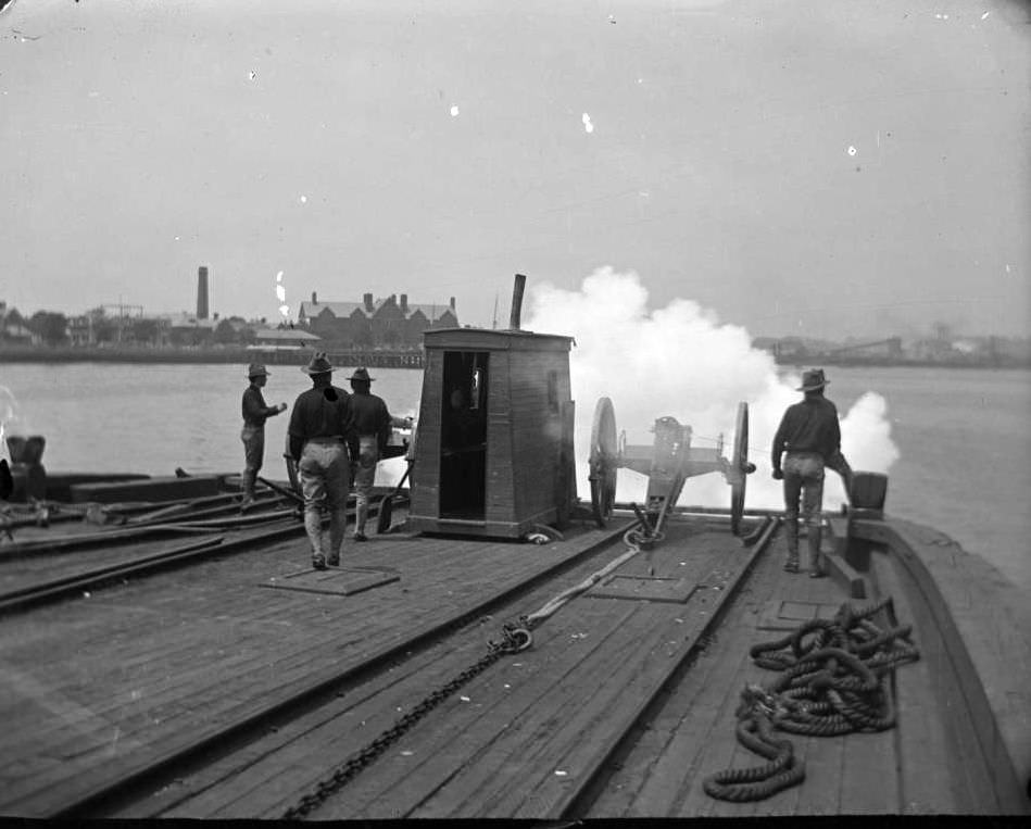 Men Of The Second Battery Firing A Gun To Help Raise The Bodies Of General Slocum Victims, 1904.