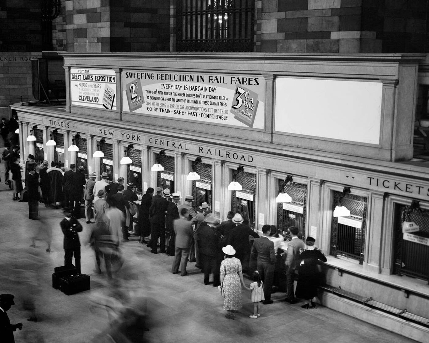 Travelers Buying Rail Tickets, Grand Central Station, New York City.