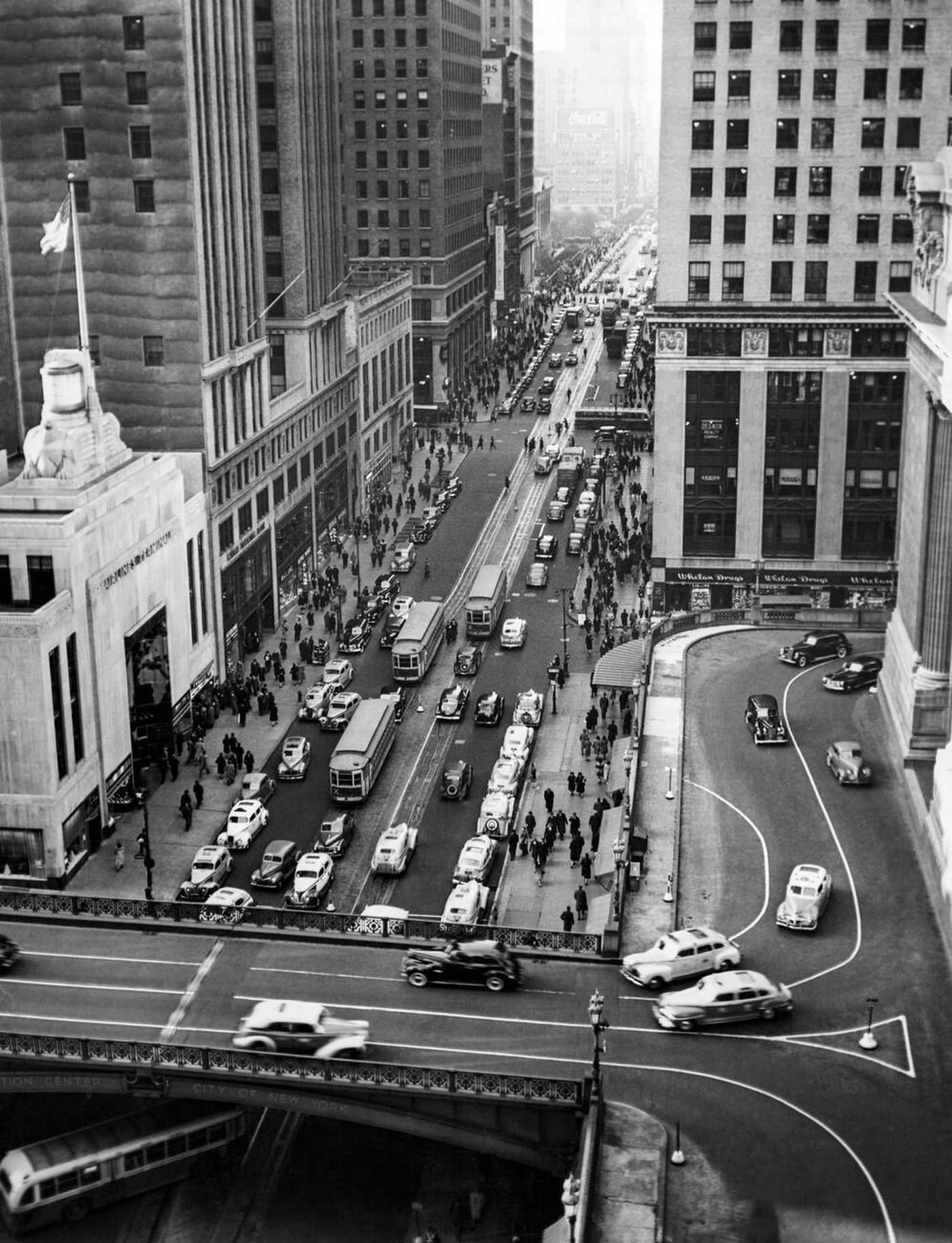 City Traffic And Pedestrians Continue As Normal As An Air Raid Alarm Sounds On 42Nd Street, Two Days After Pearl Harbor, December 9, 1941.