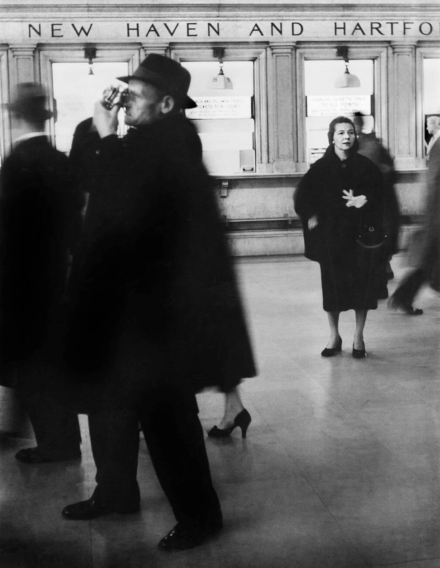 People In Front Of Ticket Windows For New York, New Haven, And Hartford Railroad, Main Concourse, Grand Central Terminal, New York City, December 1957.