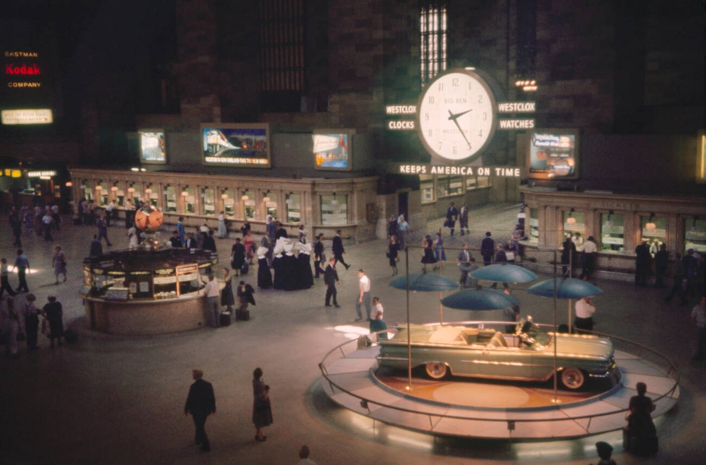 Grand Central Terminal, Main Concourse With Oldsmobile Convertible On Display, New York City, July 1961.