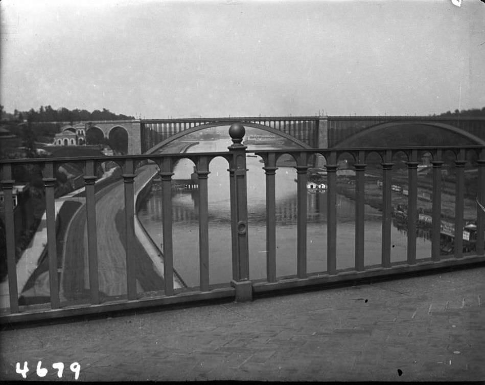 View Of The Harlem River And Washington Bridge From High Bridge, Ca. 1900.