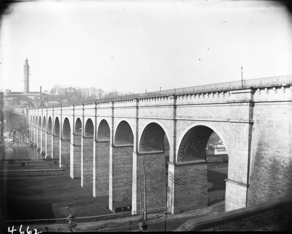 View Of High Bridge, The Harlem River, And High Bridge Tower, Ca. 1900.