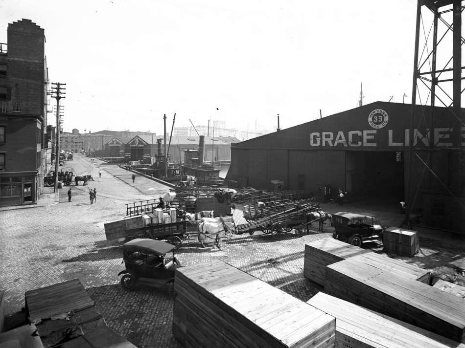 Grace Lines Pier 33, And The New York &Amp;Amp; Porto Rico Steamship Company Piers 34 And 35, Brooklyn, Ca. 1918.