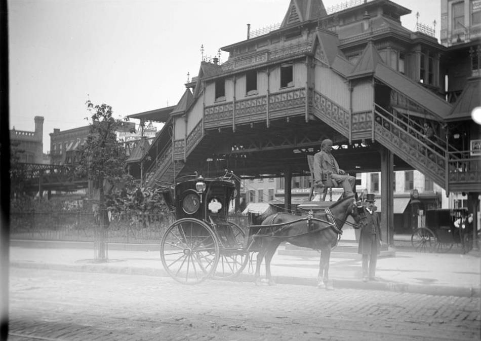 Greeley Square, With The Elevated Train Station, A Statue Of Horace Greeley, And A Hansom Cab, 1896.