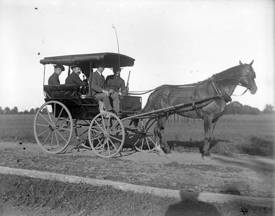 A Men In A Horse-Drawn Carriage, Creedmoor Rifle Range, Queens Village, 1899.