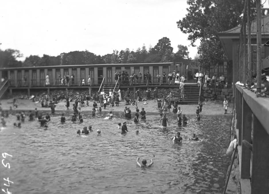 Bath Houses And Bathers, Orchard Beach, Bronx, 1912.