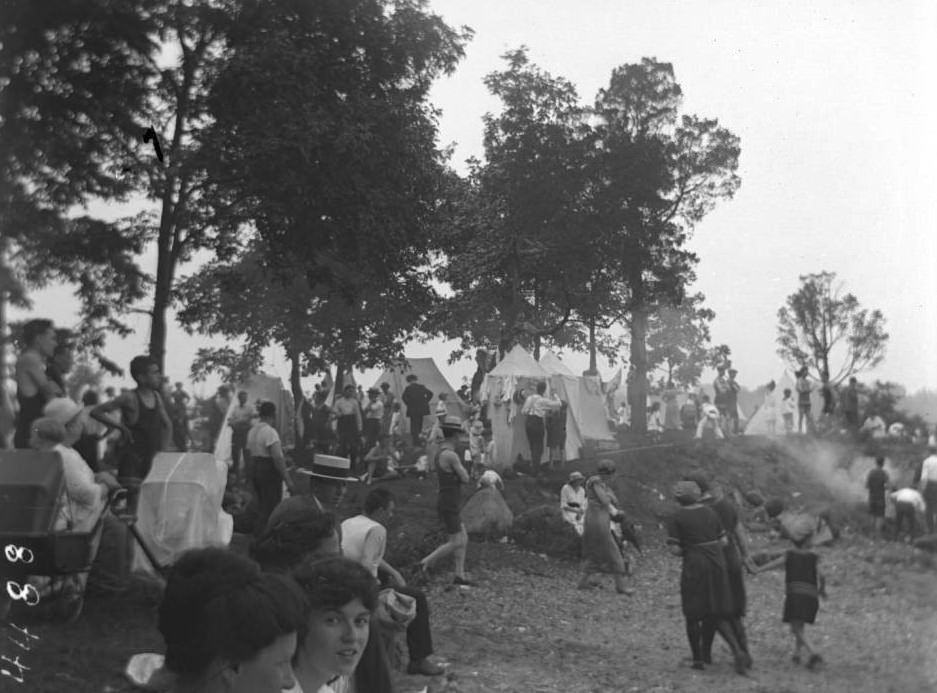 Bathers On The Beach Near The Campsites At Orchard Beach, Bronx, 1915.